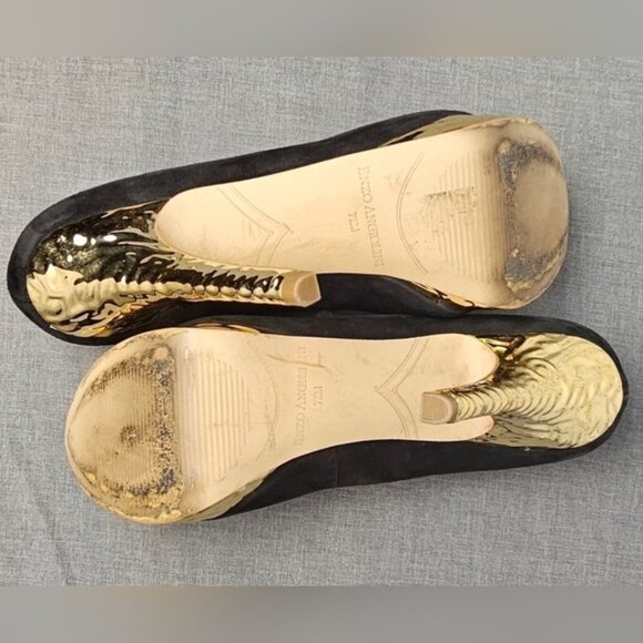 ENZO ANGIOLINI EASULLY BLACK SUEDE GOLD PLATFORM HEEL - Picture 11 of 13